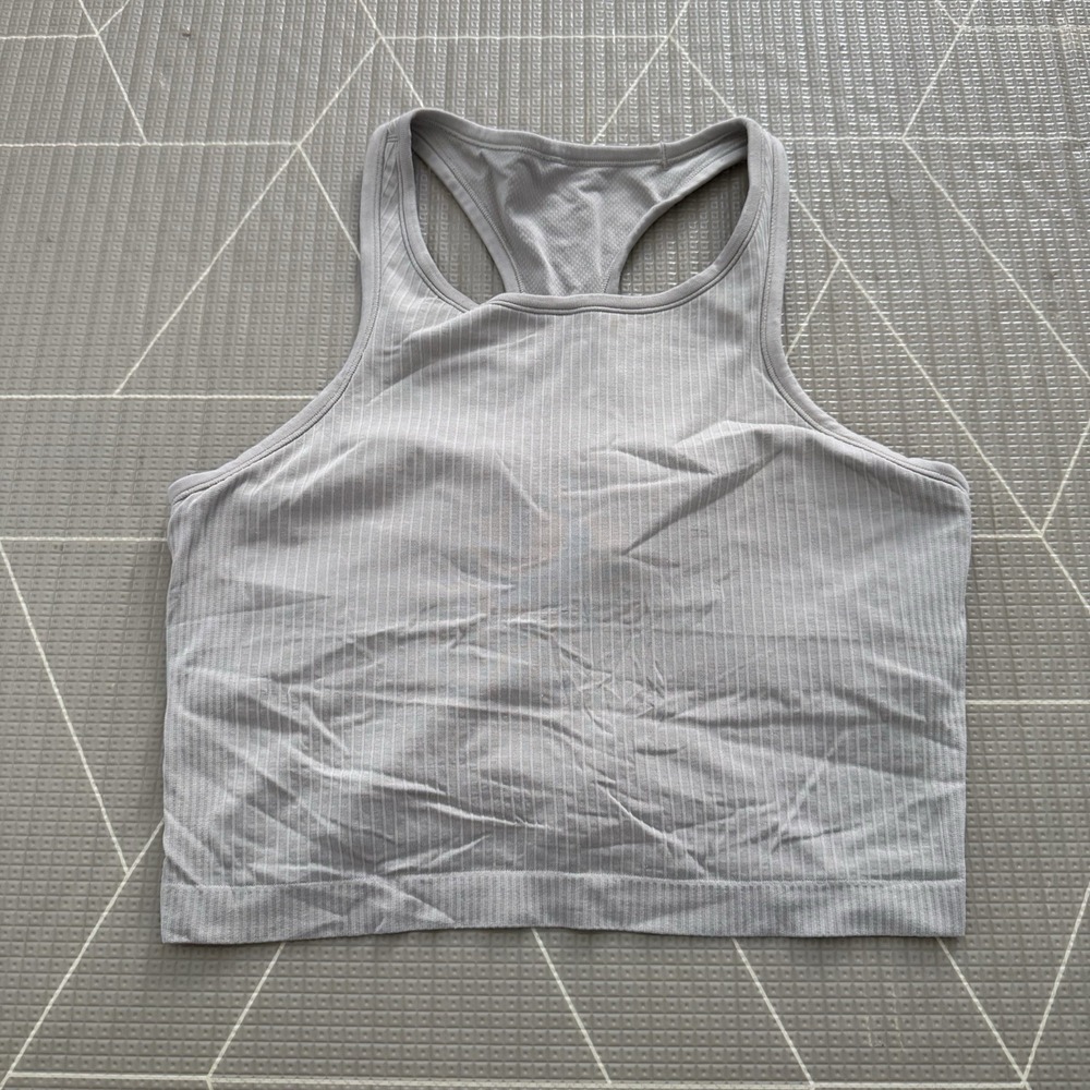 Lululemon Ebb to Street Cropped Racerback Tank Top Size 12 Raw Linen LW1CJUS